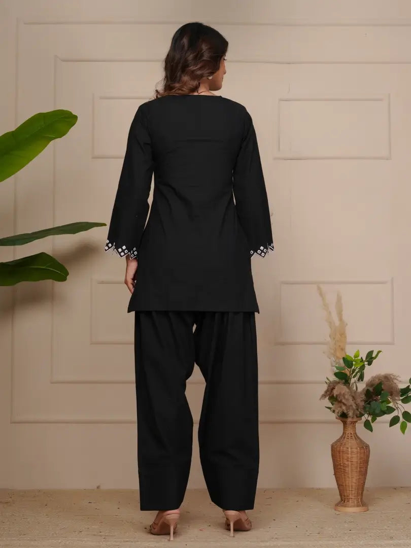 Black Mirror Embroidered Ethnic Farsi Salwar Set