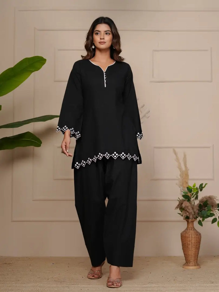 Black Mirror Embroidered Ethnic Farsi Salwar Set