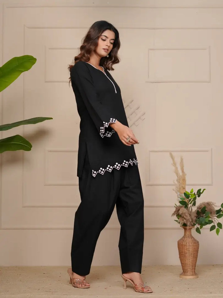 Black Mirror Embroidered Ethnic Farsi Salwar Set