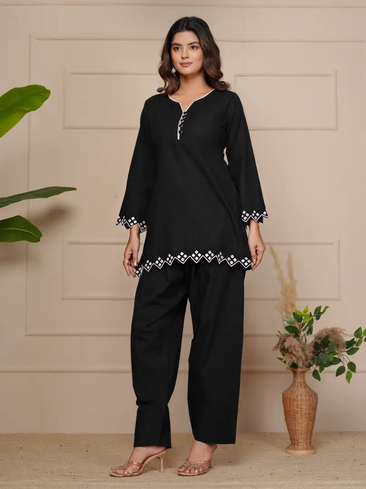 Black Mirror Embroidered Ethnic Farsi Salwar Set