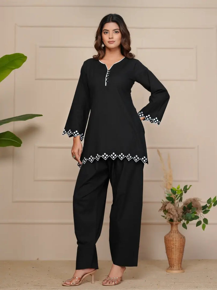Black Mirror Embroidered Ethnic Farsi Salwar Set