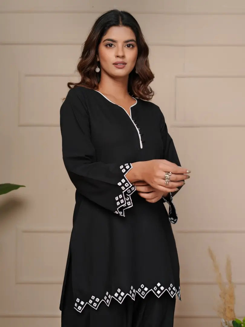 Black Mirror Embroidered Ethnic Farsi Salwar Set