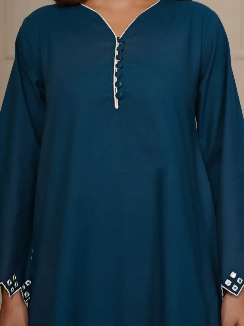 Navy Blue Mirror Embroidered Ethnic Farsi Salwar Set