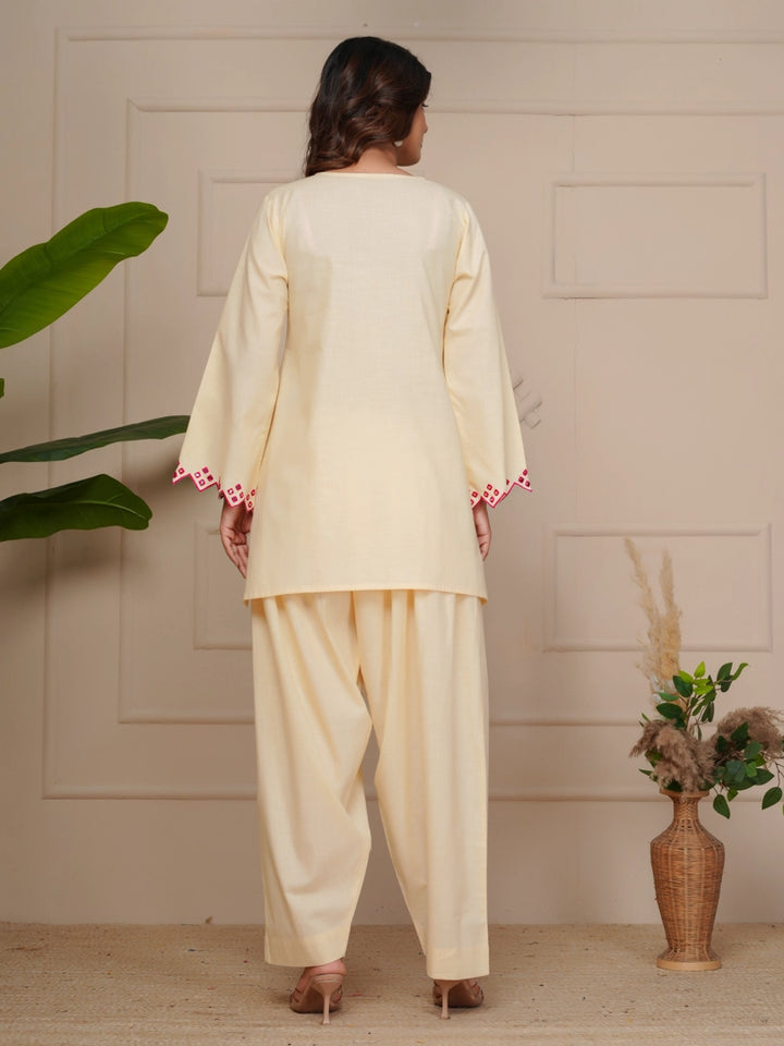 Off White Mirror Embroidered Ethnic Farsi Salwar Set
