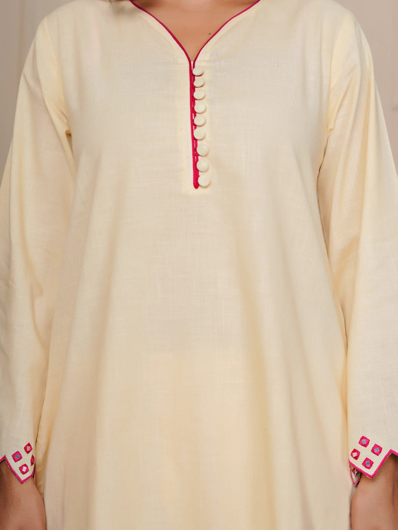 Off White Mirror Embroidered Ethnic Farsi Salwar Set