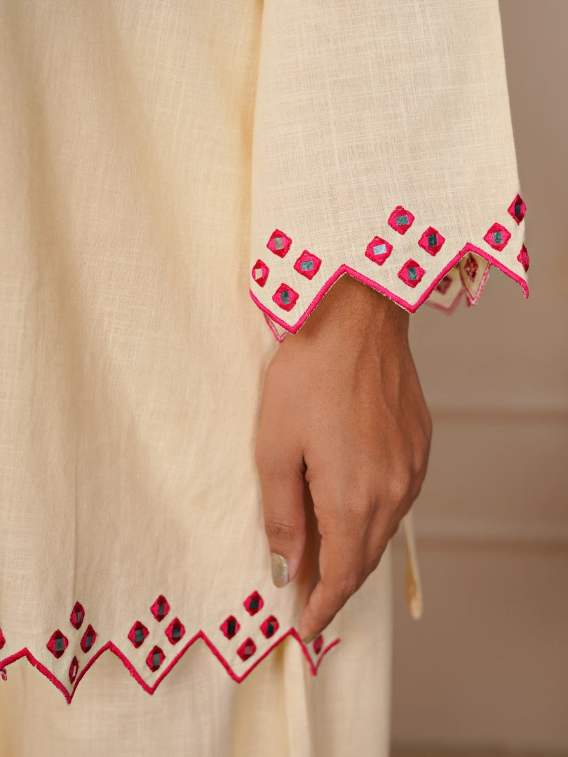 Off White Mirror Embroidered Ethnic Farsi Salwar Set