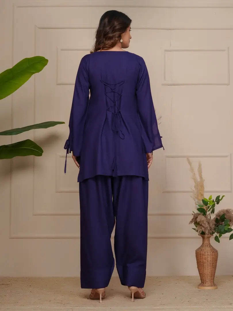 Russian Purple Embroidered Co-ord Set