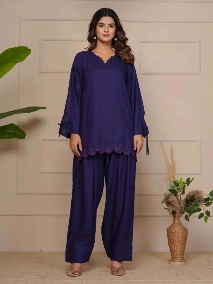 Russian Purple Embroidered Co-ord Set