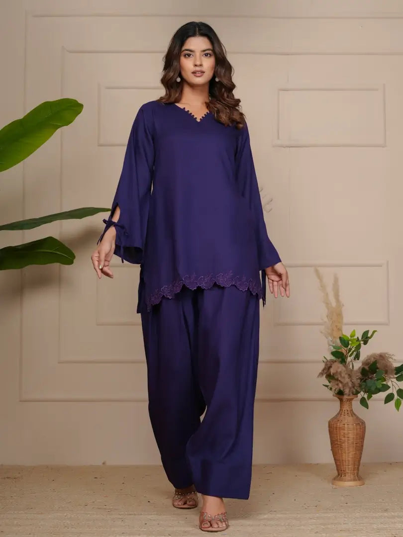 Russian Purple Embroidered Co-ord Set