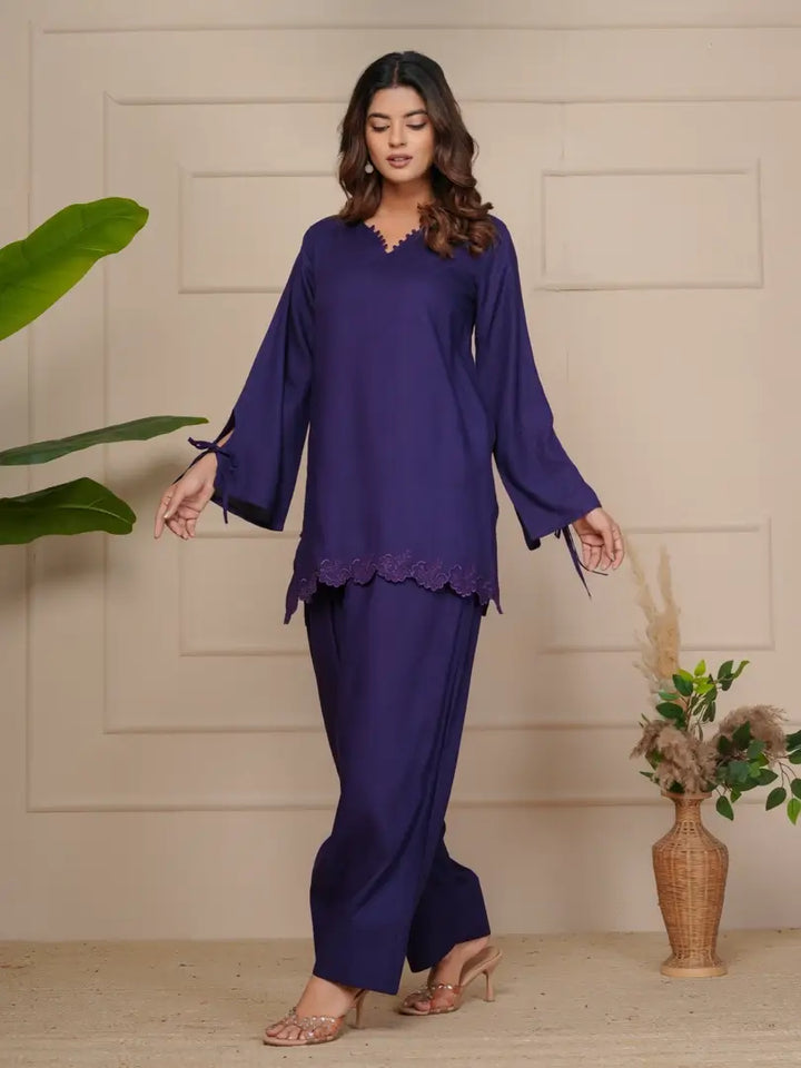 Russian Purple Embroidered Co-ord Set