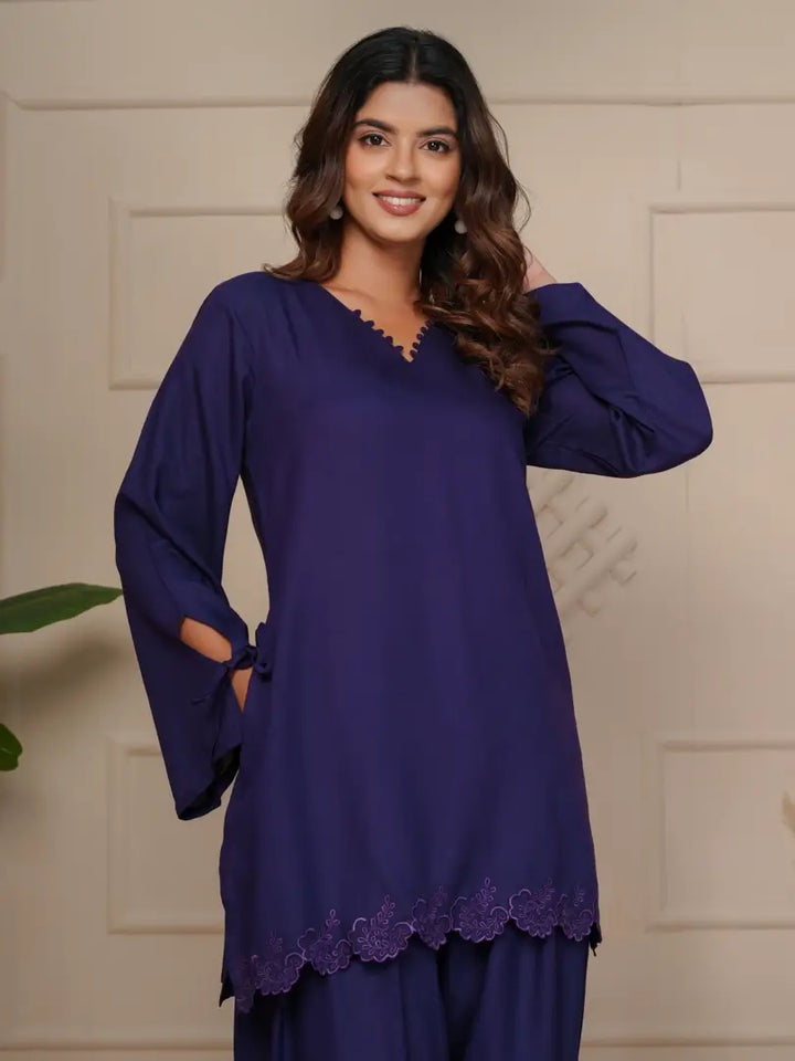 Russian Purple Embroidered Co-ord Set