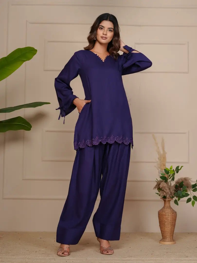 Russian Purple Embroidered Co-ord Set