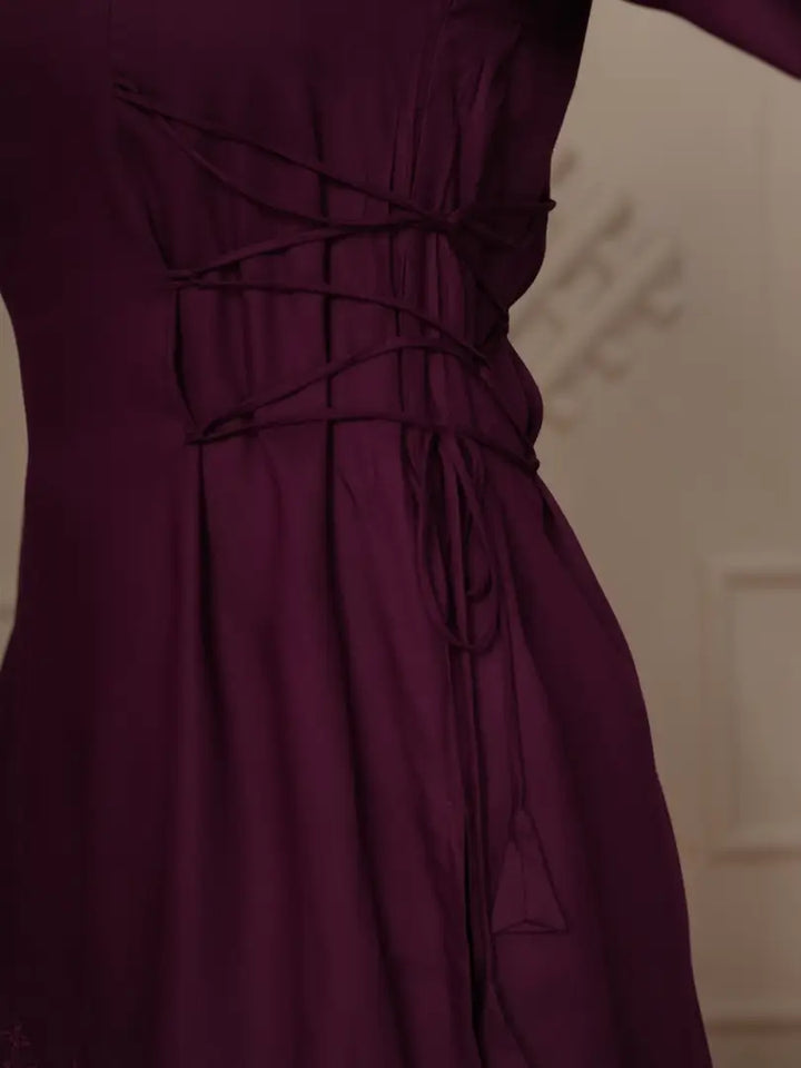 Wine Elegant Embroidered Co-ord Set