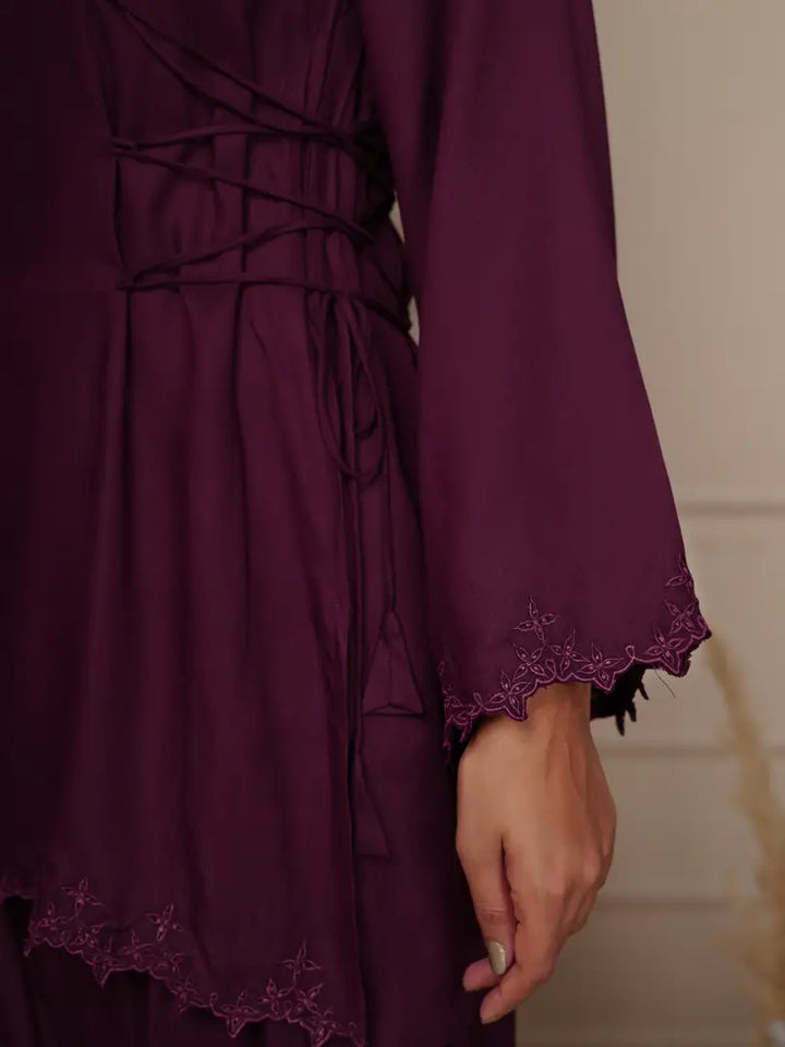 Wine Elegant Embroidered Co-ord Set