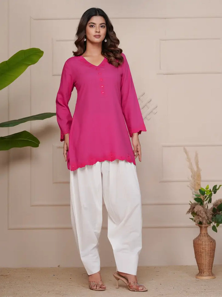 Magenta Pink Embroidered Ethinic Farsi Salwar Set