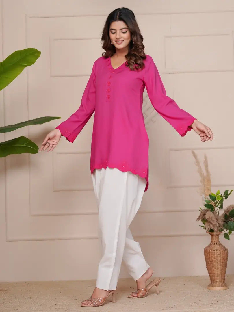 Magenta Pink Embroidered Ethinic Farsi Salwar Set
