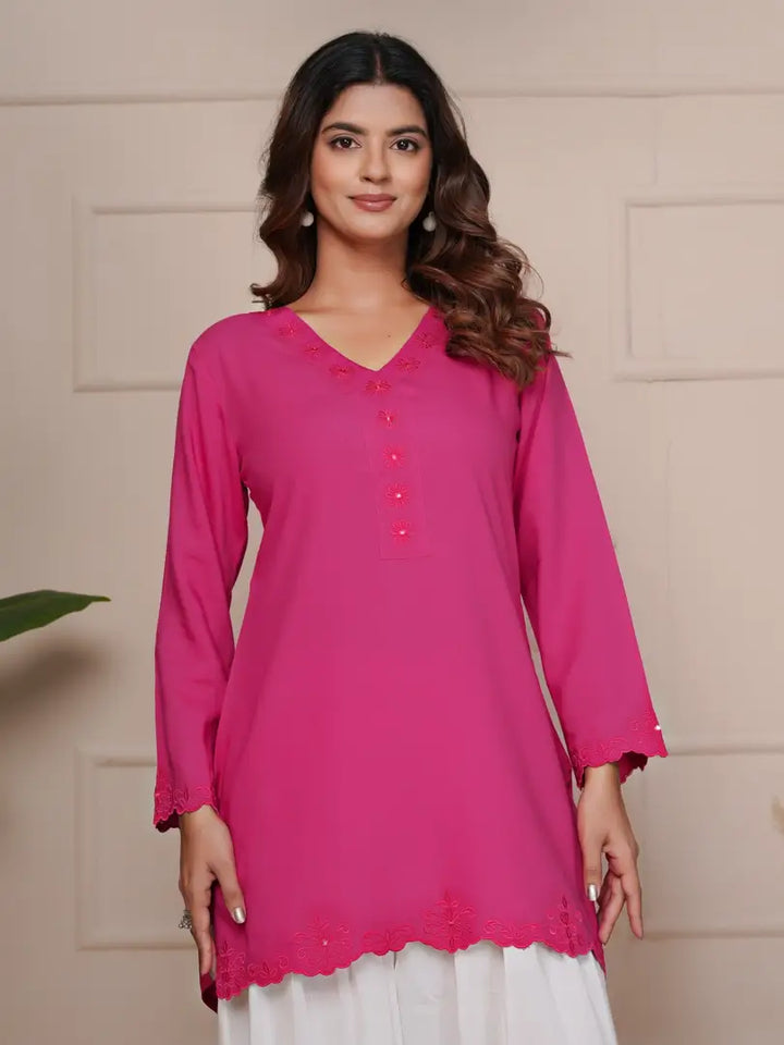 Magenta Pink Embroidered Ethinic Farsi Salwar Set