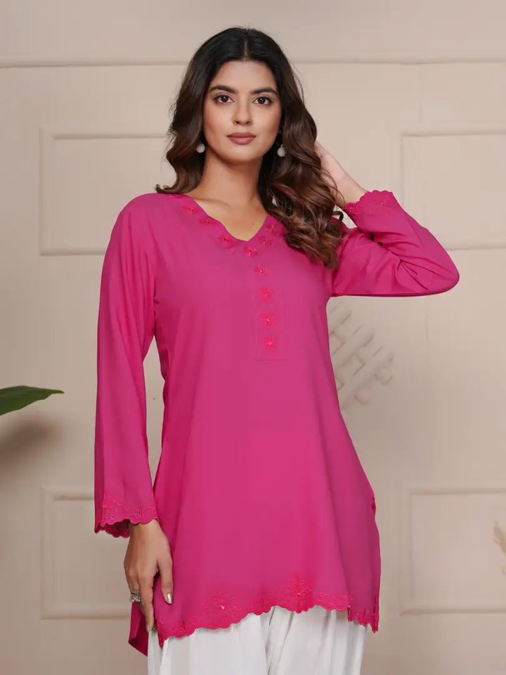 Magenta Pink Embroidered Ethinic Farsi Salwar Set