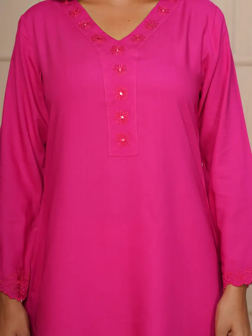 Magenta Pink Embroidered Ethinic Farsi Salwar Set