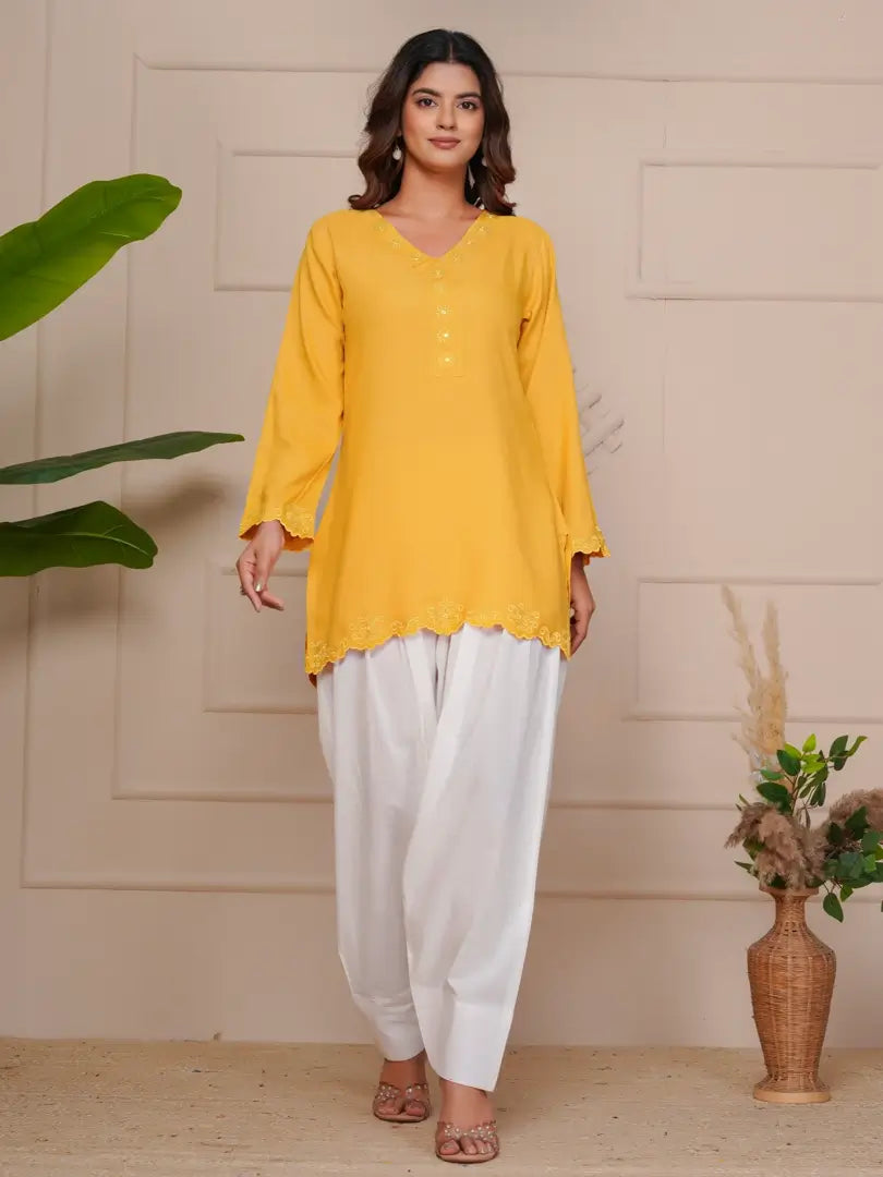 Mustard Embroidered Ethinic Farsi Salwar Set