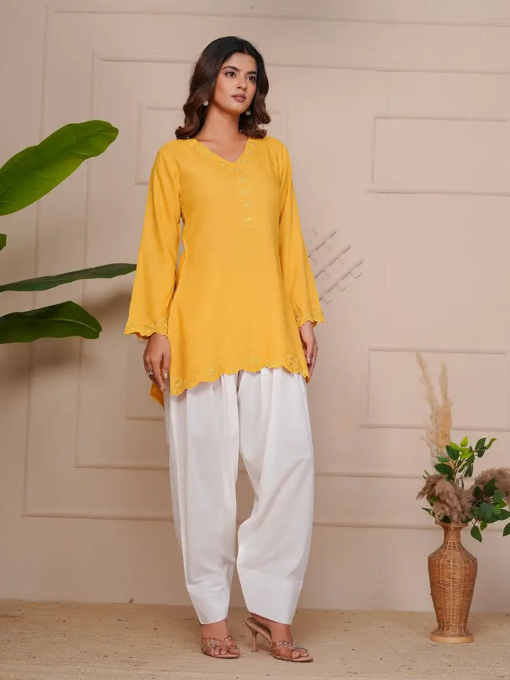 Mustard Embroidered Ethinic Farsi Salwar Set