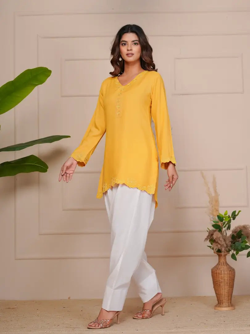 Mustard Embroidered Ethinic Farsi Salwar Set