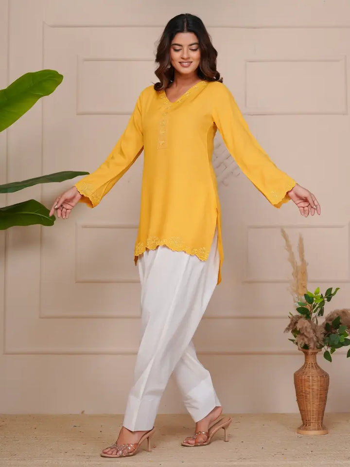 Mustard Embroidered Ethinic Farsi Salwar Set