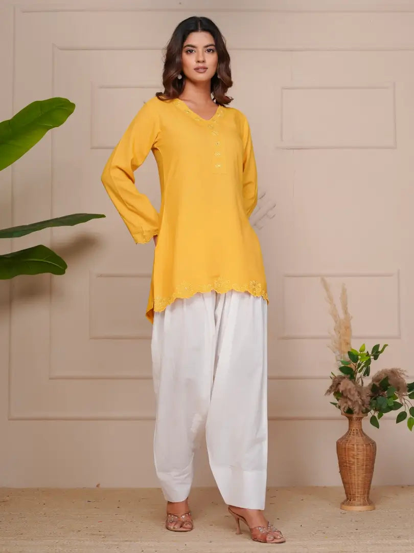Mustard Embroidered Ethinic Farsi Salwar Set