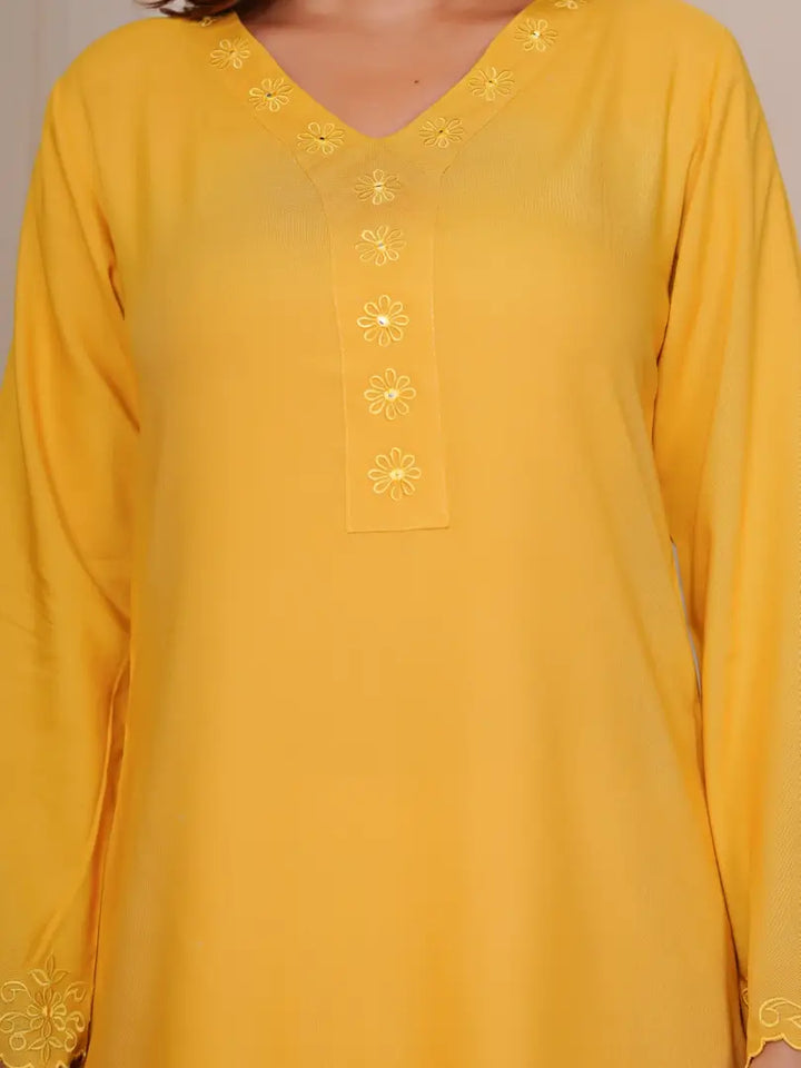 Mustard Embroidered Ethinic Farsi Salwar Set