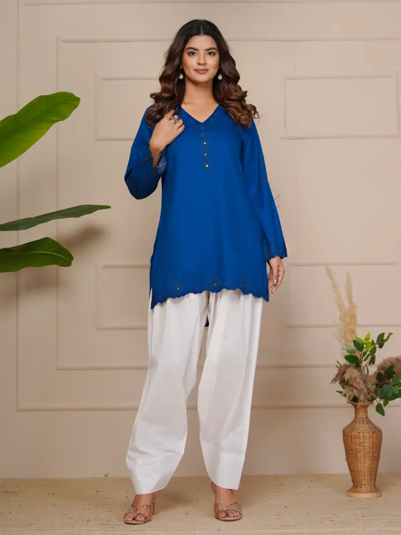 Royal Blue Embroidered Ethinic Farsi Salwar Set