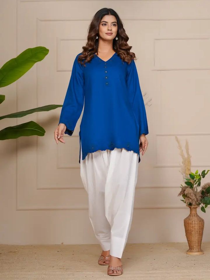Royal Blue Embroidered Ethinic Farsi Salwar Set