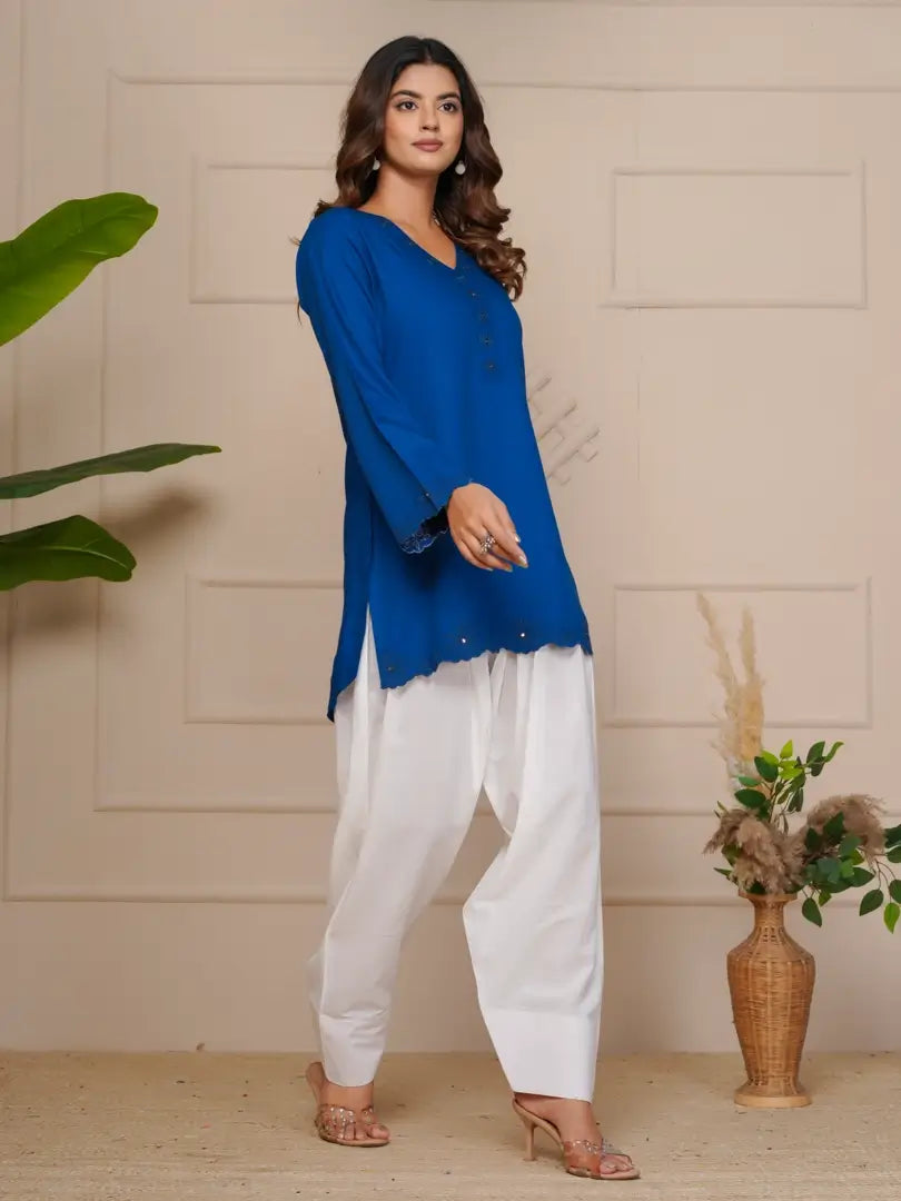 Royal Blue Embroidered Ethinic Farsi Salwar Set