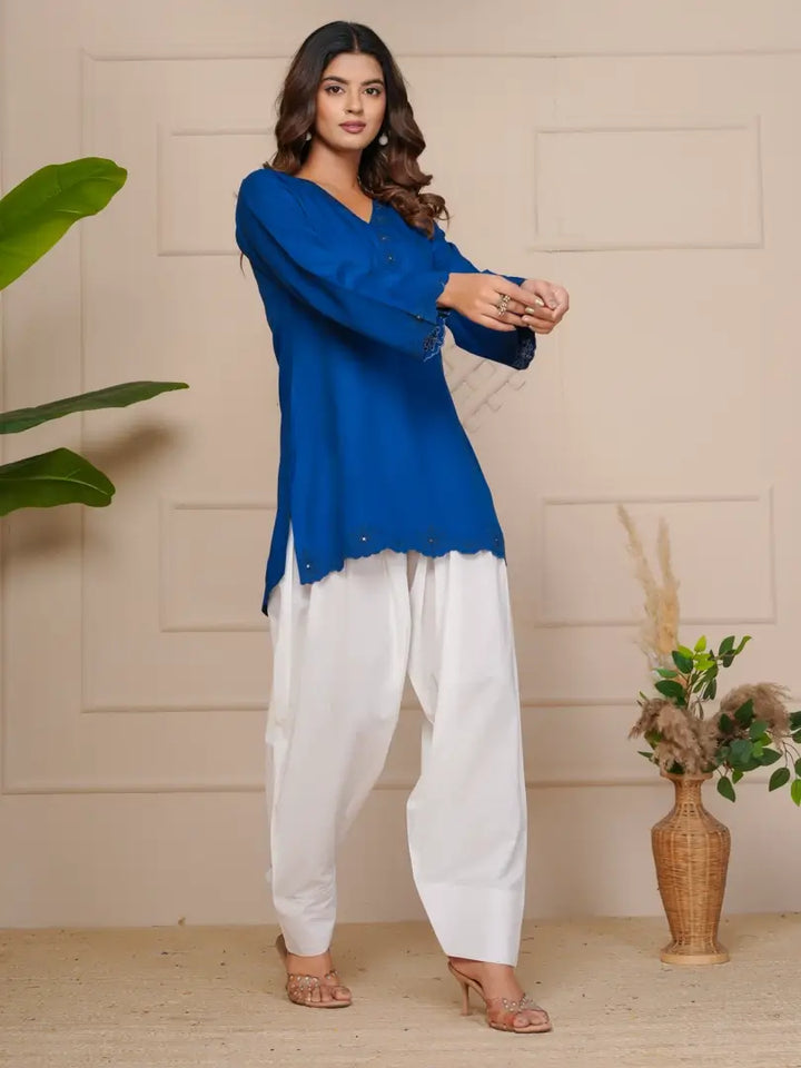 Royal Blue Embroidered Ethinic Farsi Salwar Set