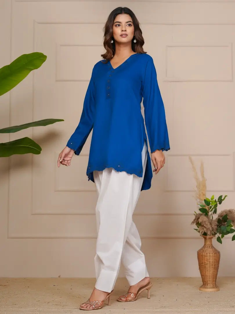 Royal Blue Embroidered Ethinic Farsi Salwar Set