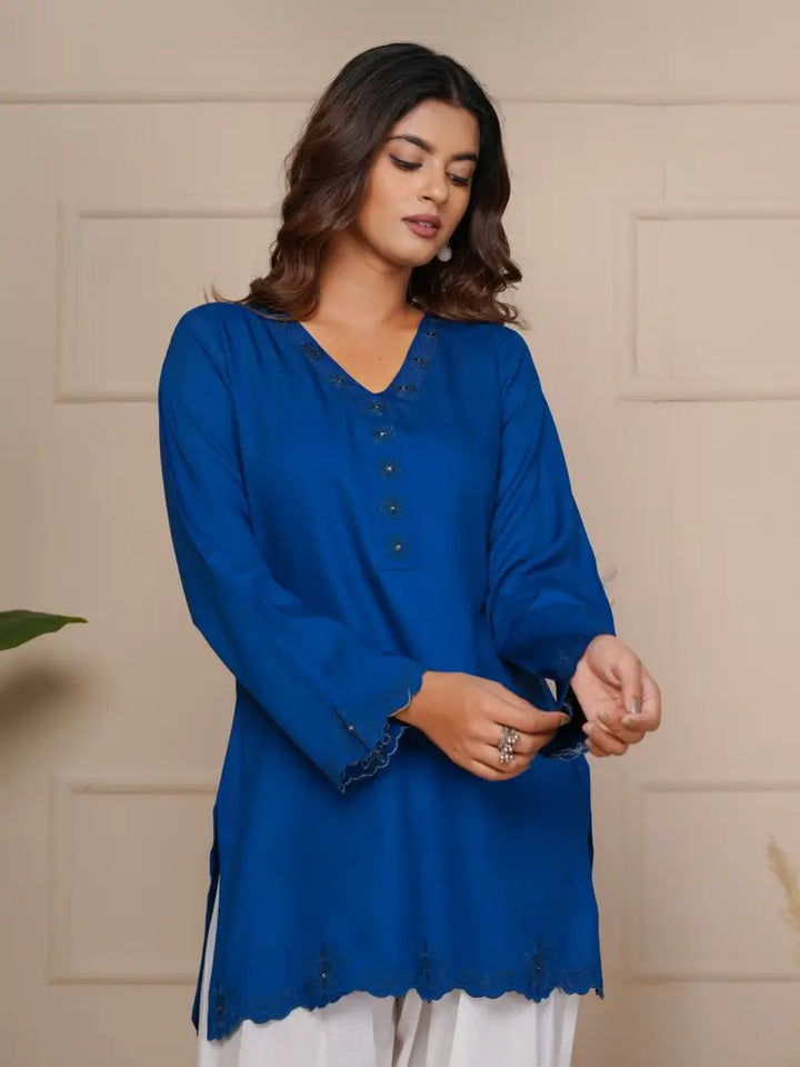 Royal Blue Embroidered Ethinic Farsi Salwar Set