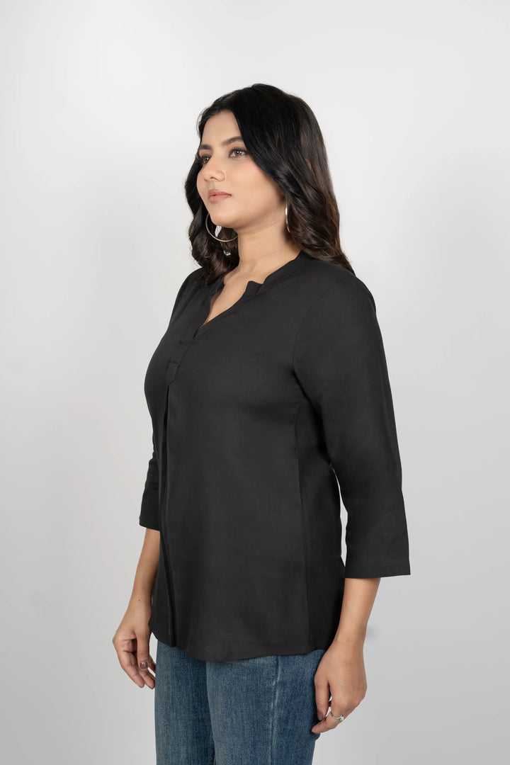 Black Viscose Pleated Top