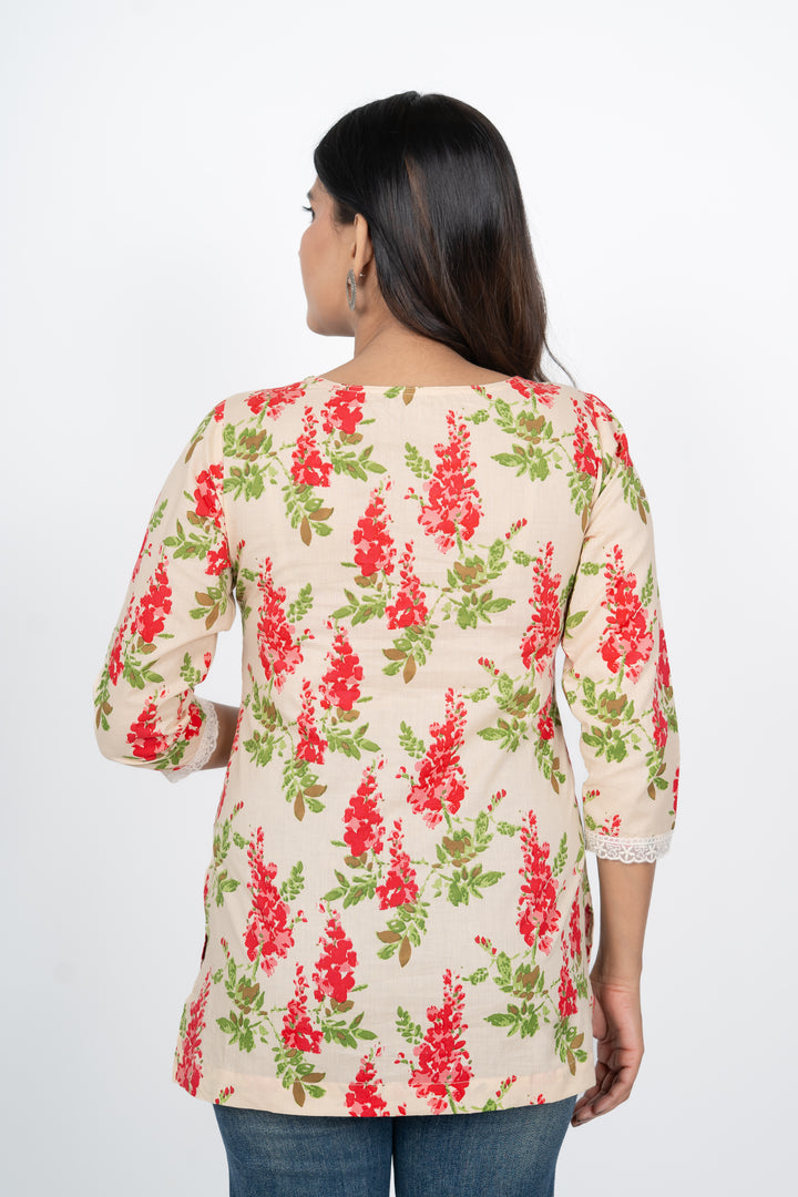 Cream Flower Short Kurti