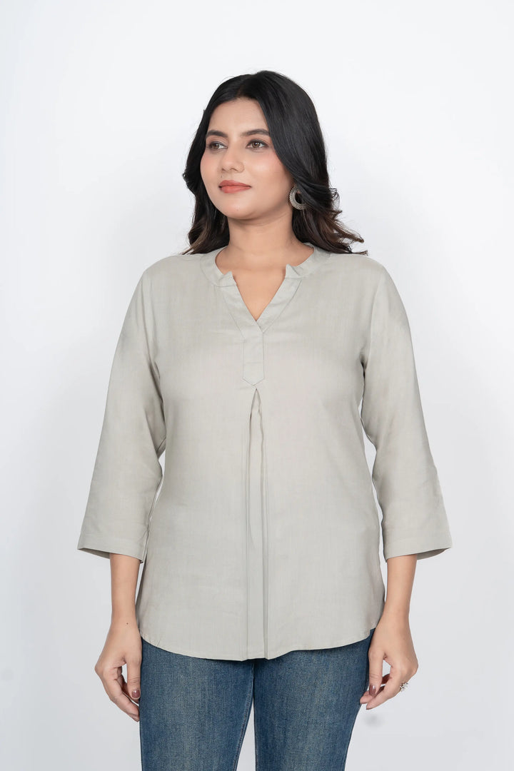 Grey Viscose Pleated Top