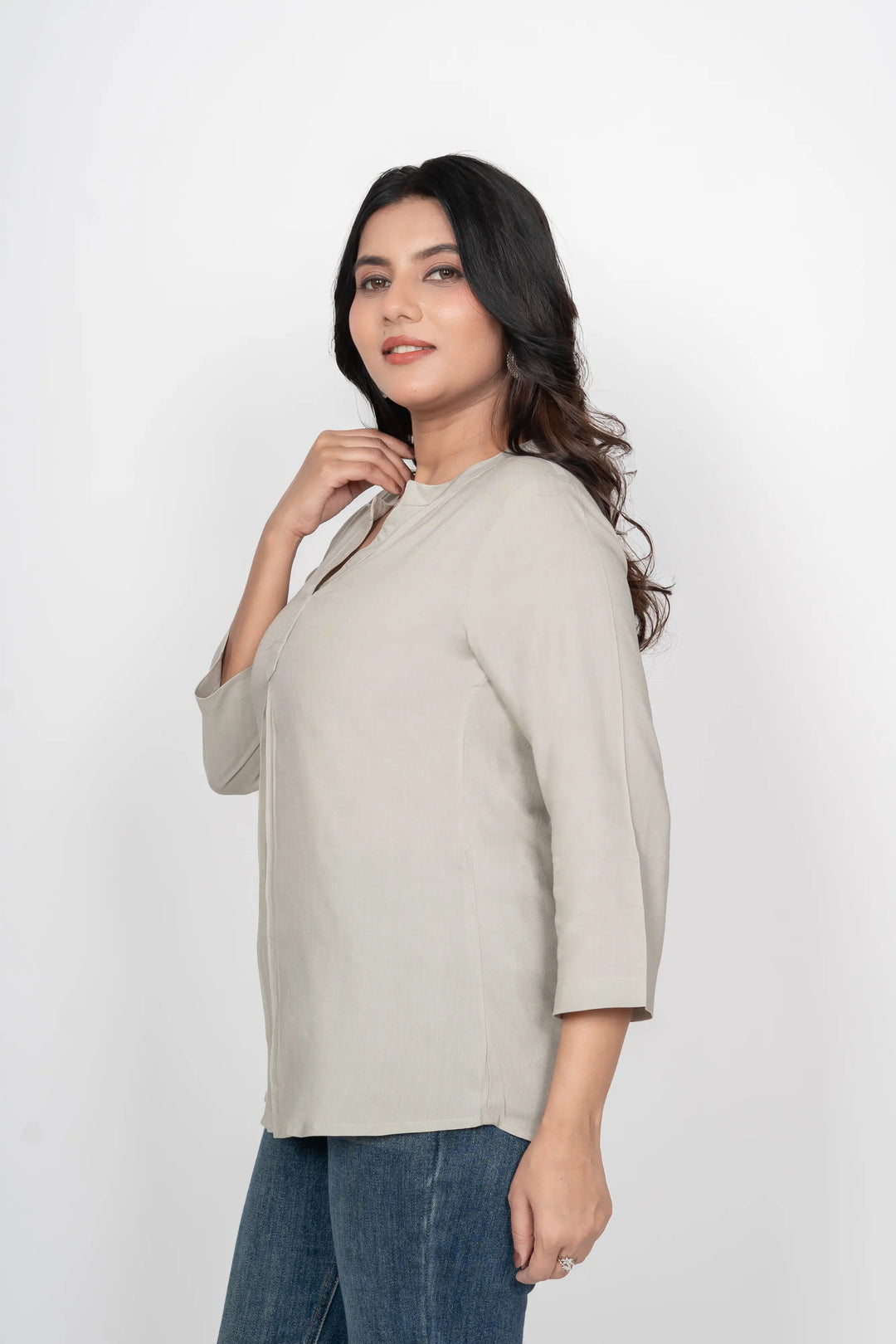 Viscose Pleated Top Combo – Grey & Cream  (Pack of 2)