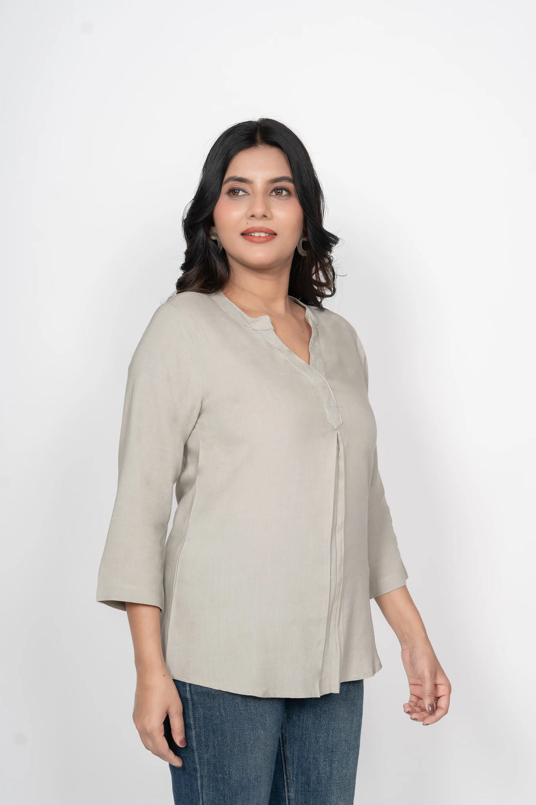Viscose Pleated Top Combo – Grey & Cream  (Pack of 2)
