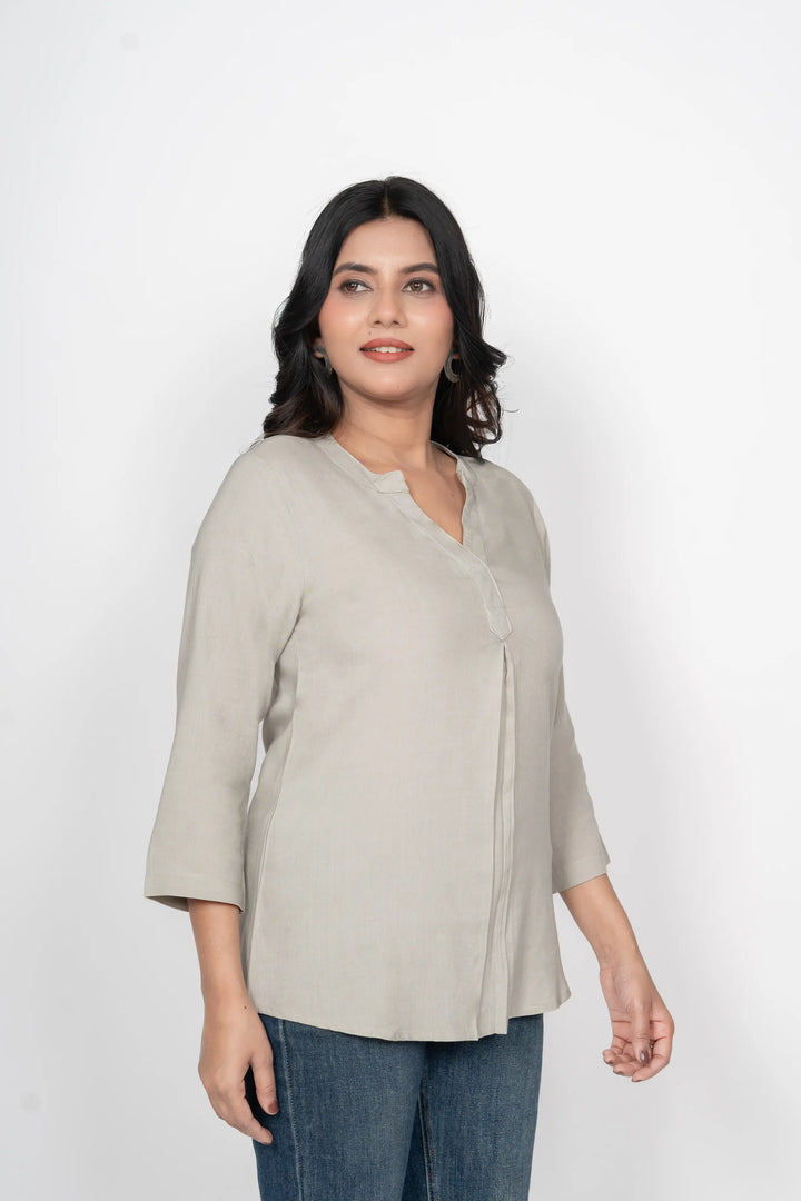 Viscose Pleated Top Combo – Grey & Cream  (Pack of 2)