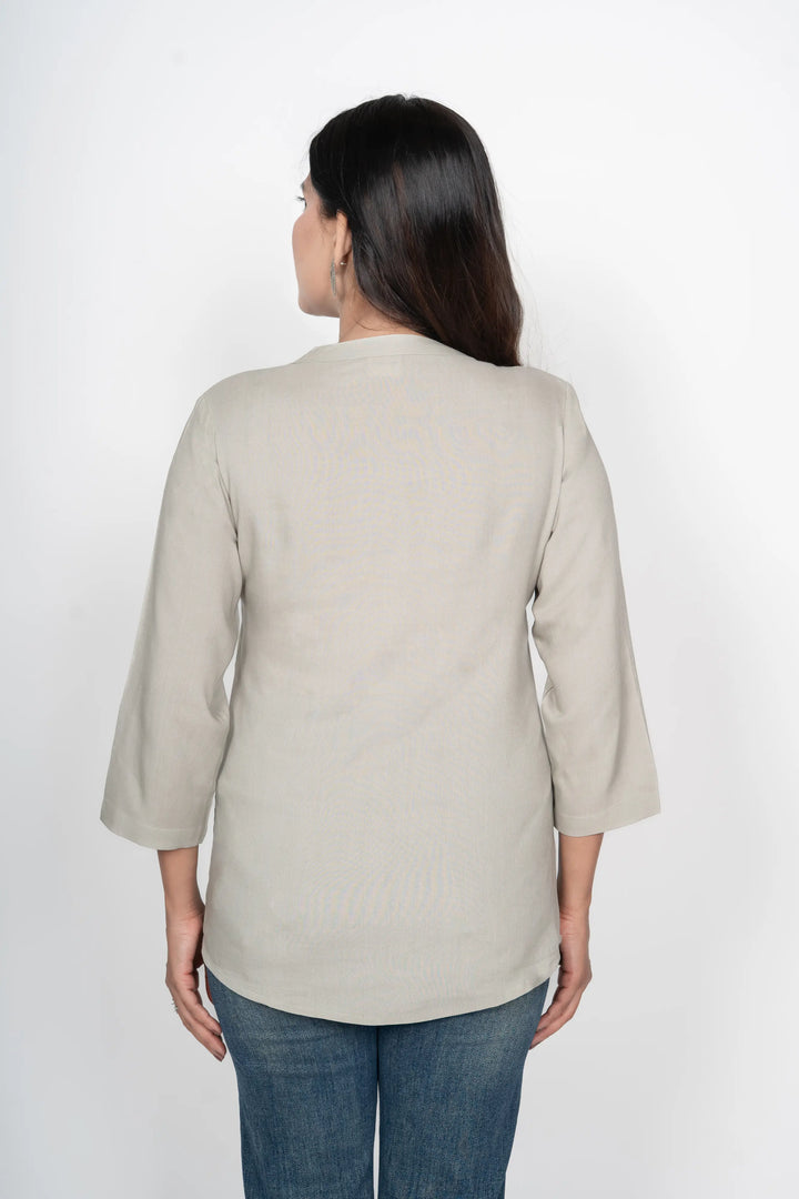 Viscose Pleated Top Combo – Grey & Cream  (Pack of 2)