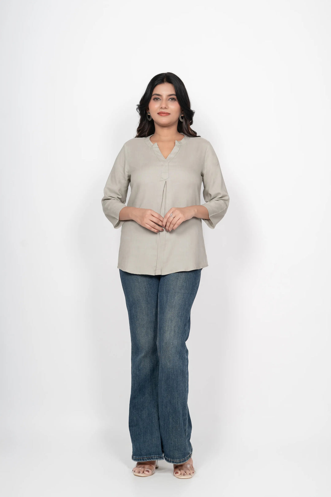 Grey Viscose Pleated Top