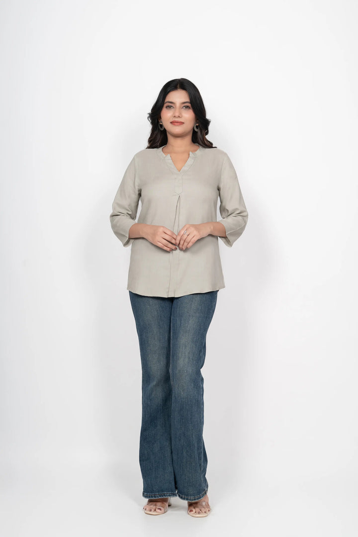 Grey Viscose Pleated Top