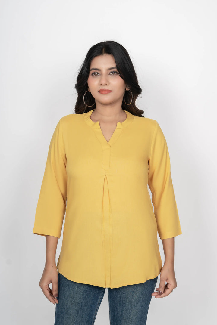 Mustard Viscose Pleated Top