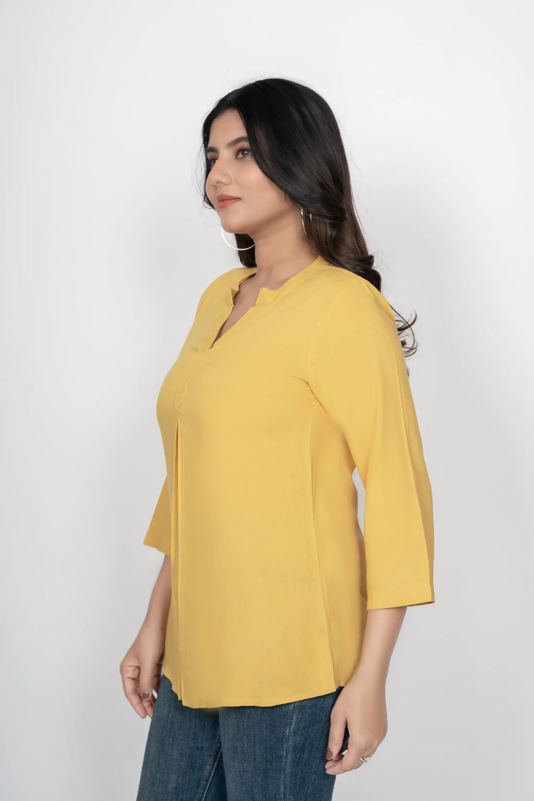 Mustard Viscose Pleated Top