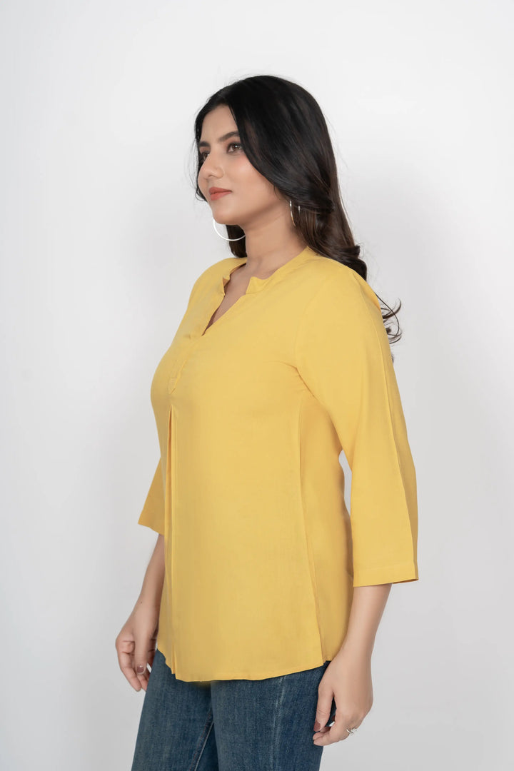 Mustard Viscose Pleated Top
