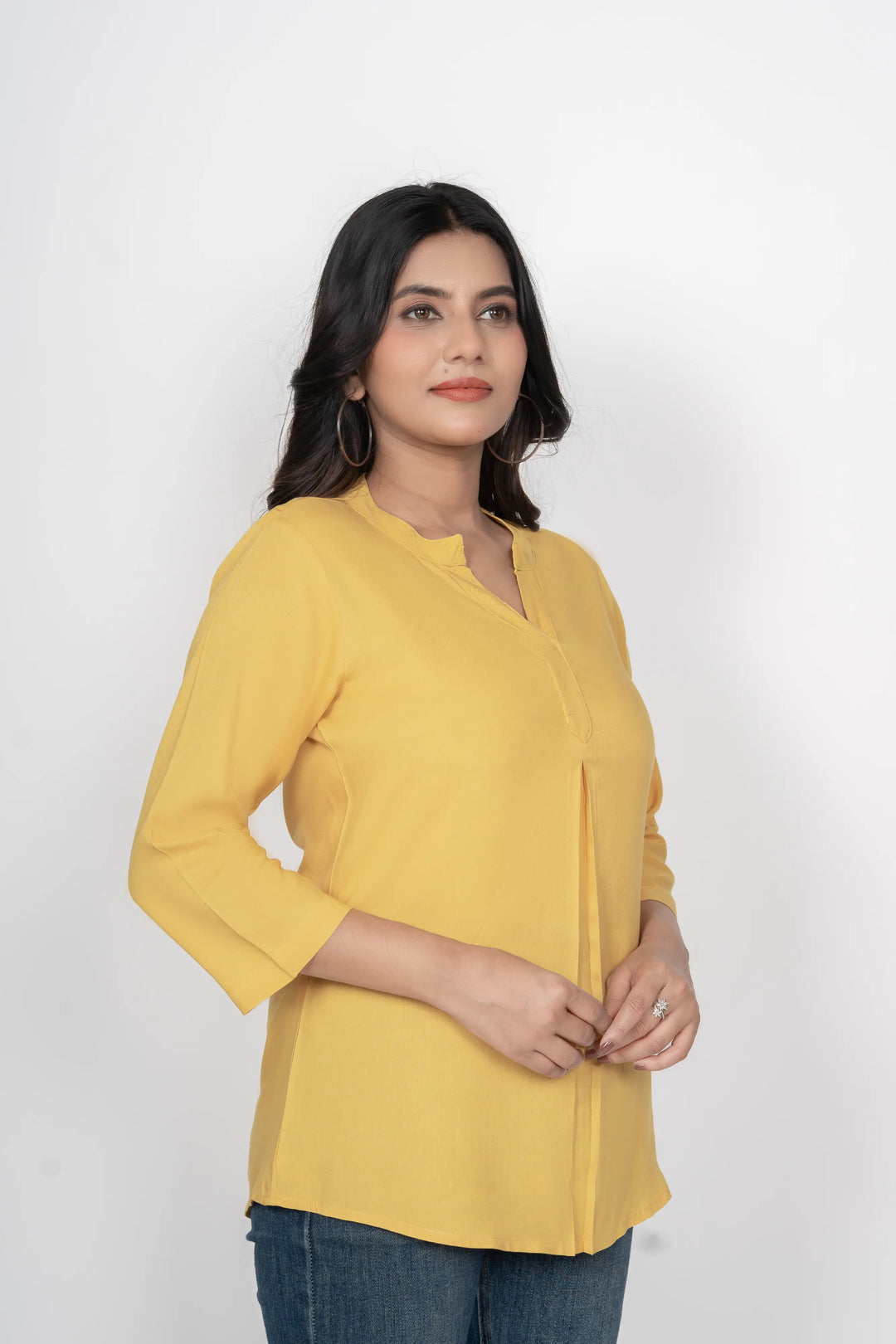 Mustard Viscose Pleated Top