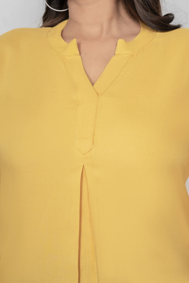 Mustard Viscose Pleated Top