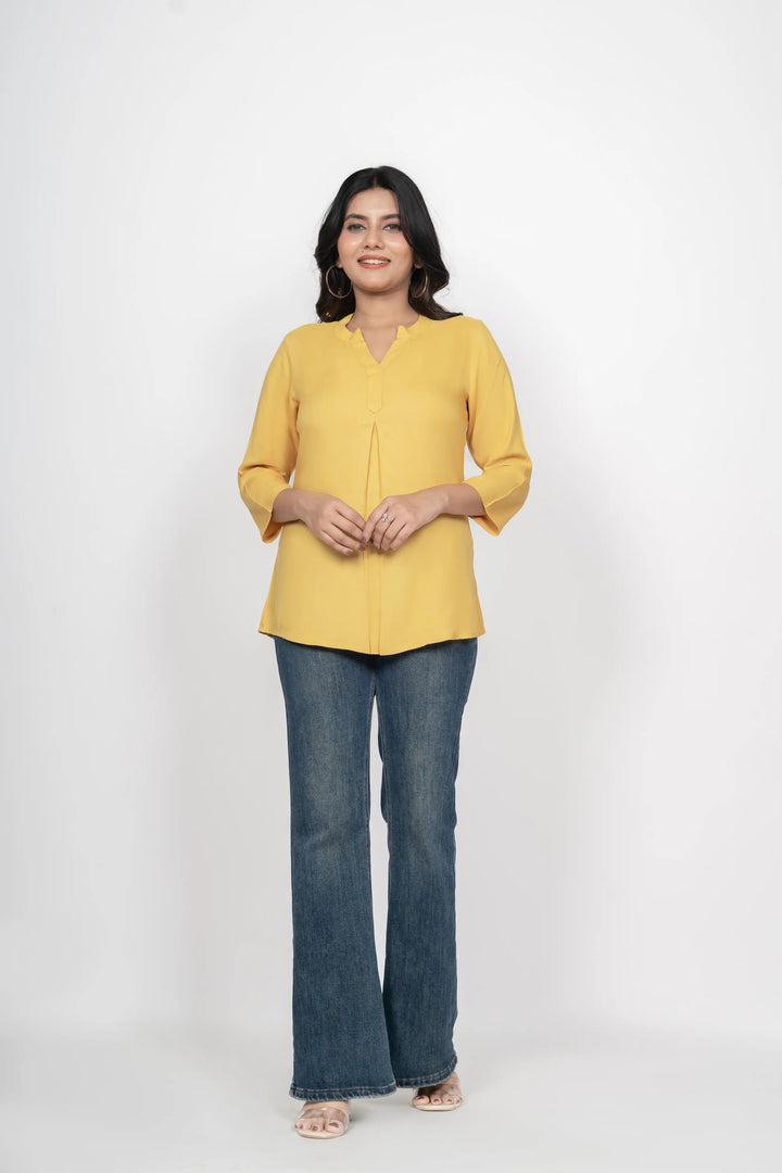 Mustard Viscose Pleated Top